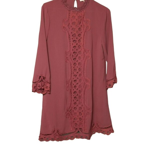 Entro Dress Women's Small Polyester 3/4‎  Sleeve Lace Accent Keyhole Flowy Red - Picture 5 of 16